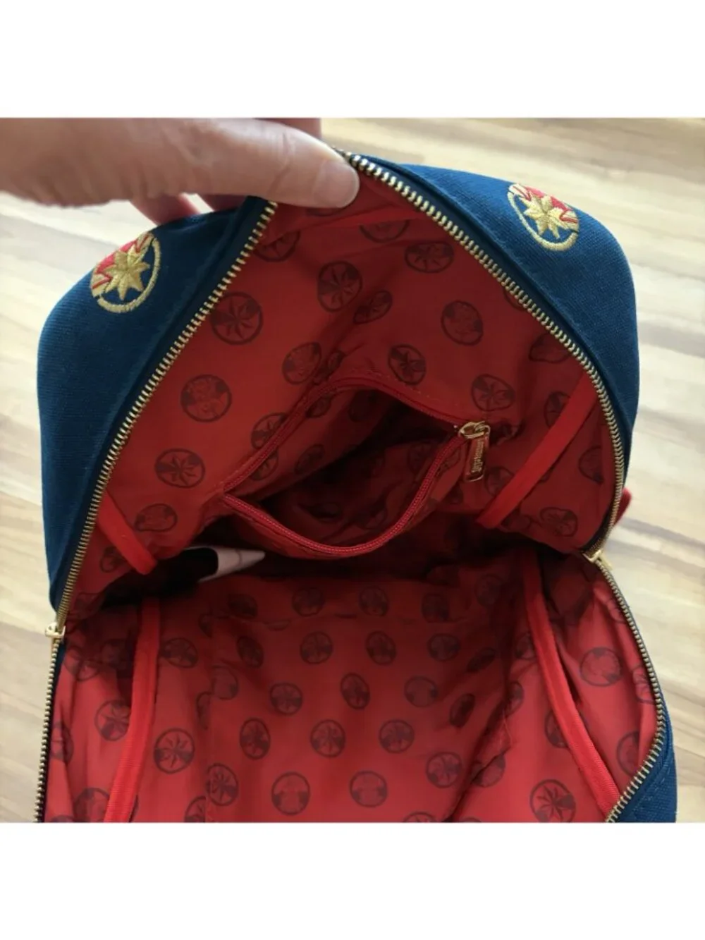 Disney Parks Loungefly Captain Marvel Canvas Mini Backpack Blue Red